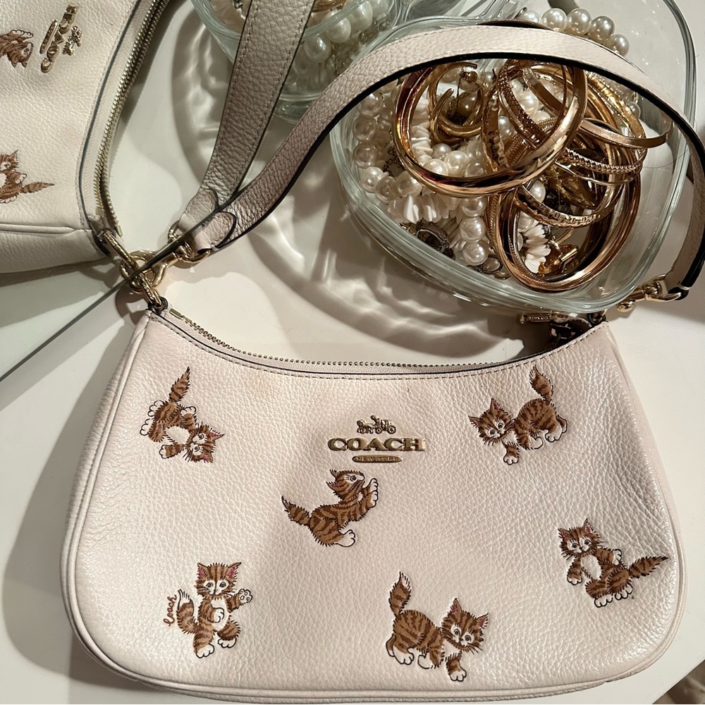 Coach Cream Leather Bag with Cat Embroidery